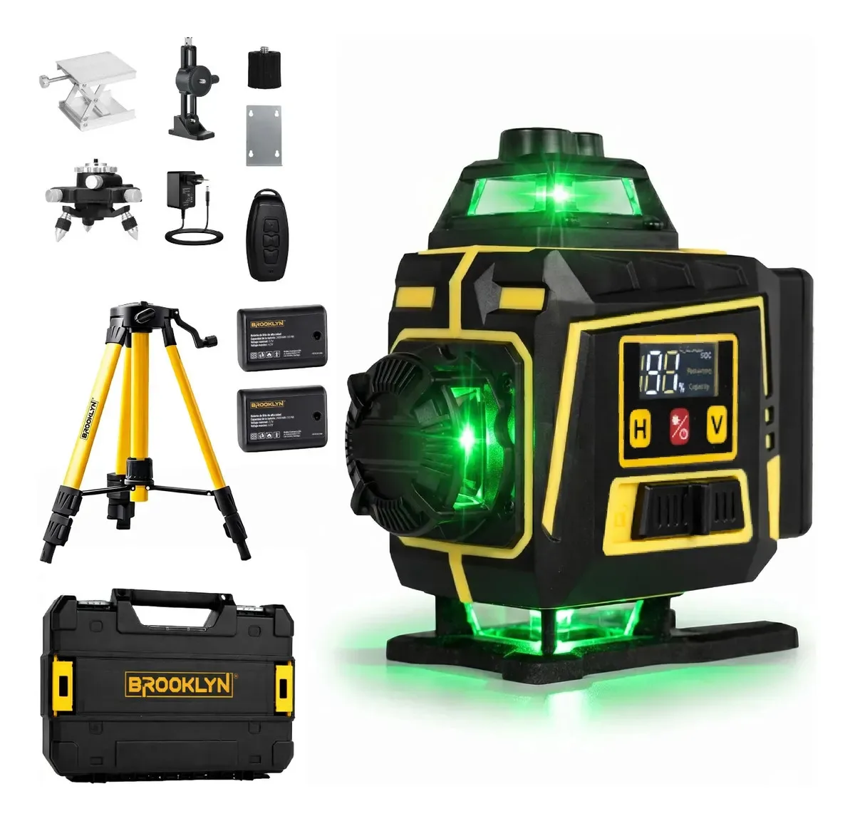 Nivel Laser Verde Profesional Brooklyn 16 Líneas 360° Autonivelante Ip54 + Trípode Y Control
