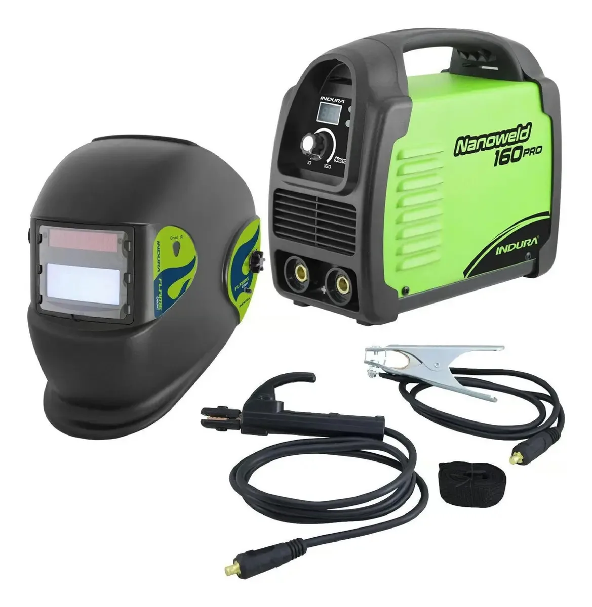 Soldadora Indura Nanoweld 160 + Máscara Flame Grado 11 Color Verde