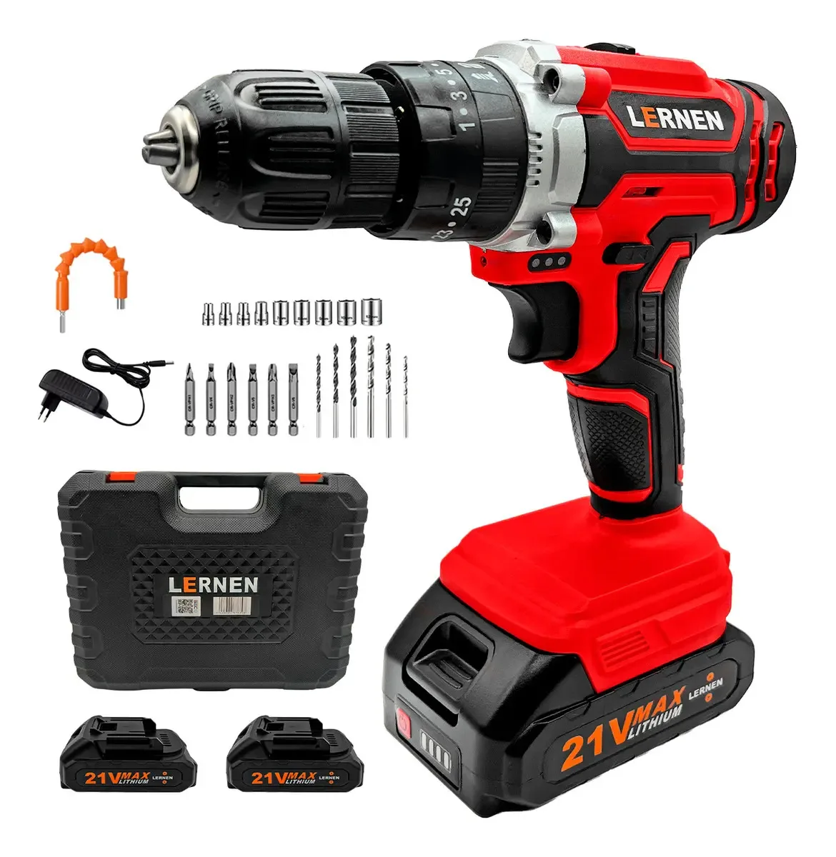 Taladro Percutor Destornillador Inalámbrico 21v y 2 Baterías Color Rojo Frecuencia 50Hz Lernen TIK2BR