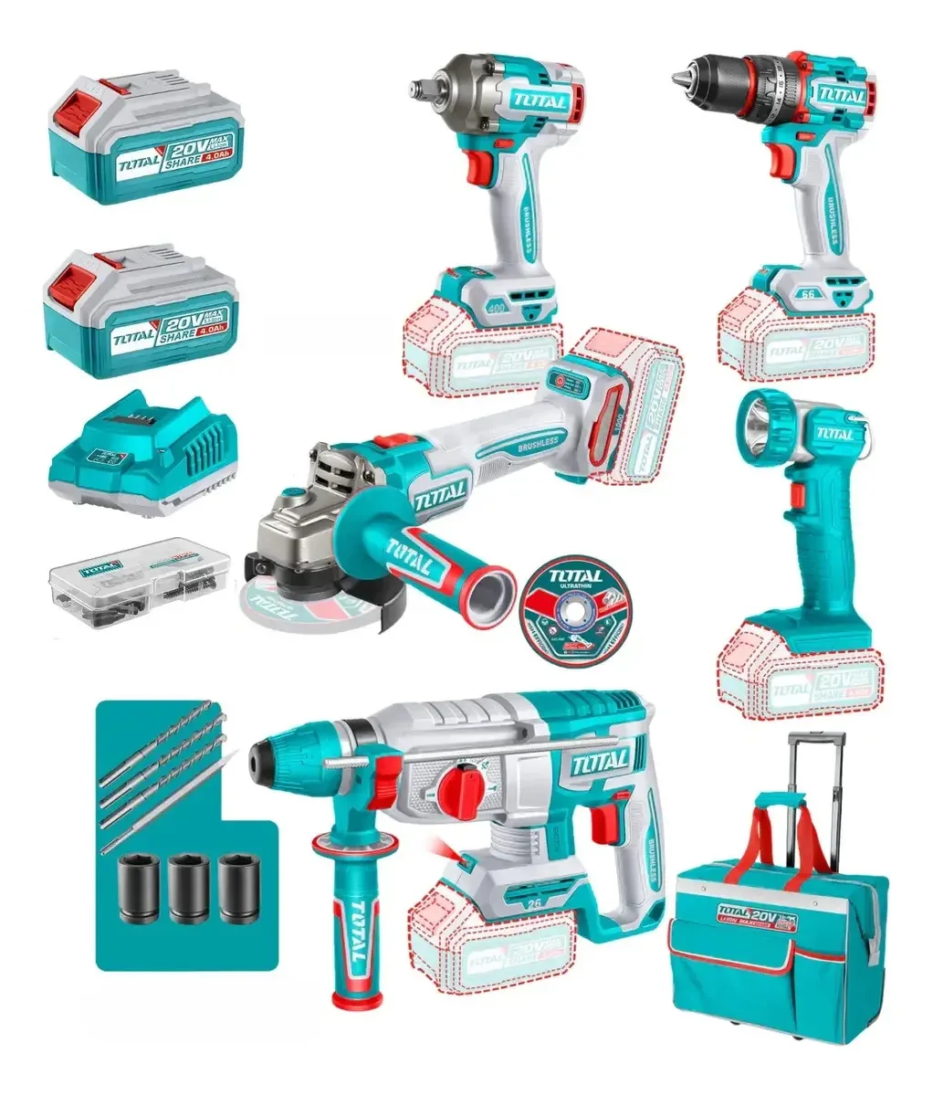 Kit Combo 5 Herramientas 20v Total Brushless C/bateria Y Car